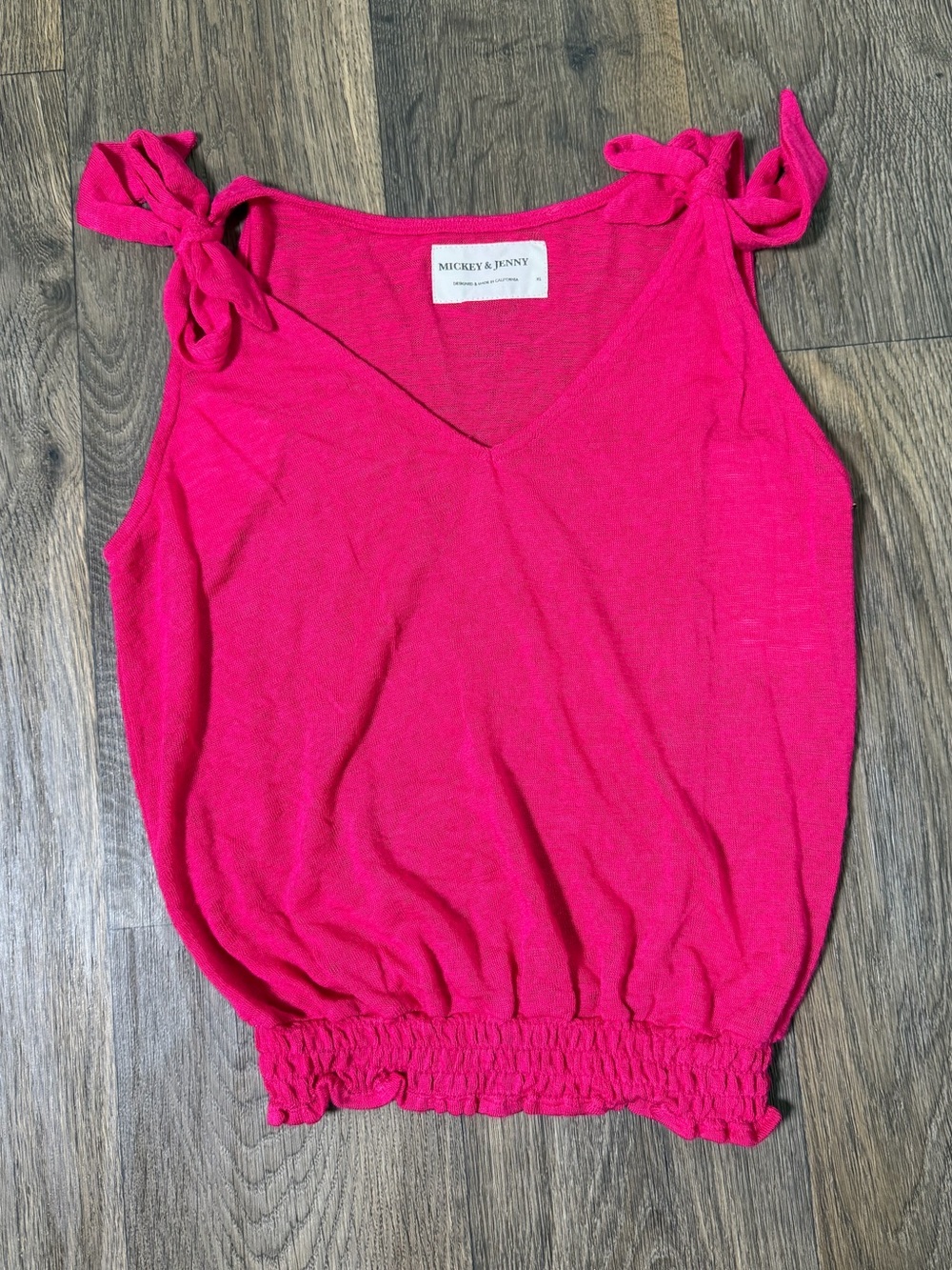 CUTE Mickey & Jenny Tie-Shoulder V-Neck Tank Top in Bright Pink